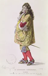 „Pójdź za mną, abym mógł trochę pokazać moją suknię o mieście”, ilustracja Monsieur Jourdain z aktu III scena 1 „Dżentelmena mieszczańskiego” Moliera (1622-73) sztychowanego przez Ludwiga Wolffa (1776)